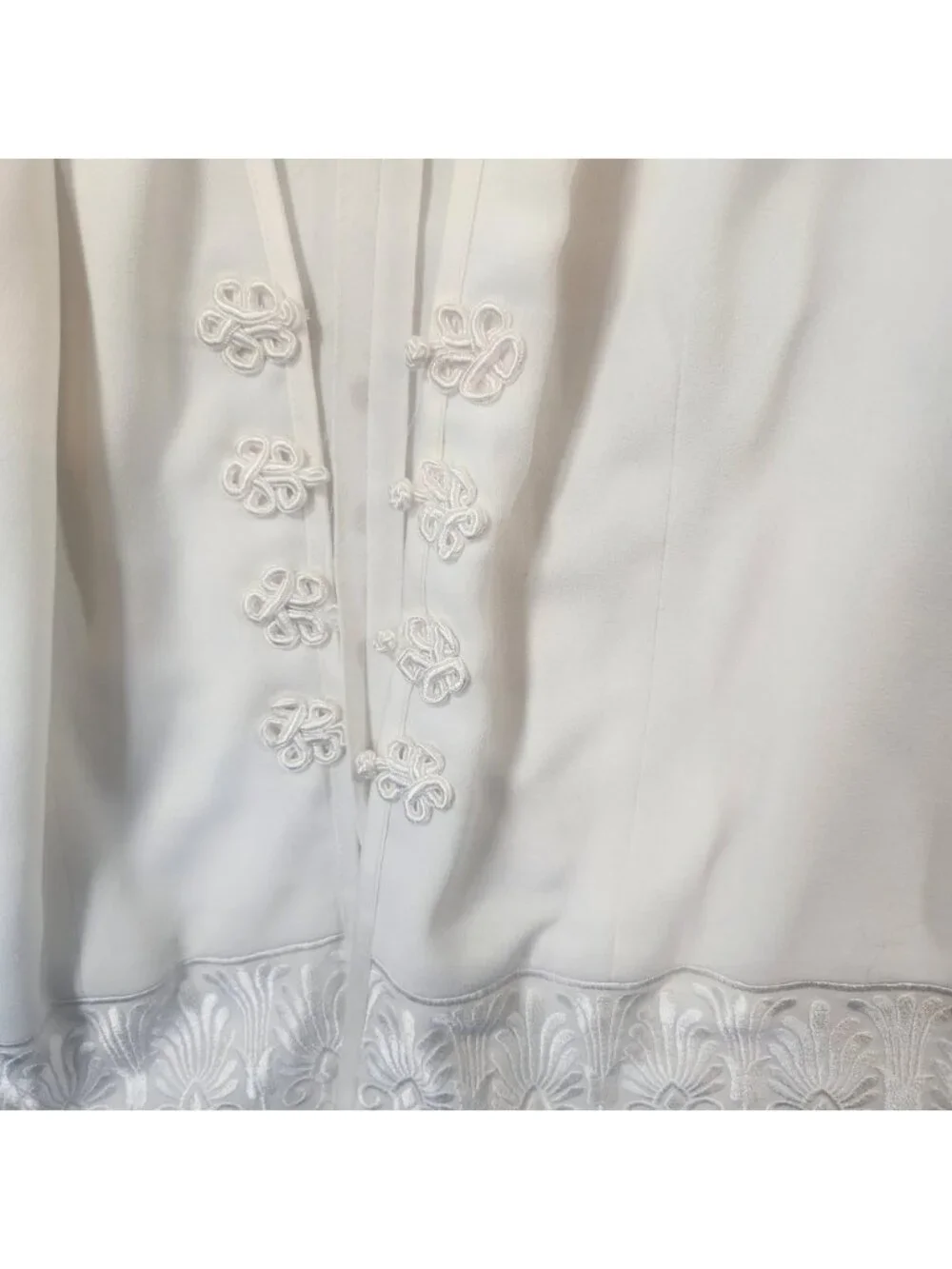 Ursula of Switzerland White Evening Jacket 14P Frog Closure Embroidered‎ Formal